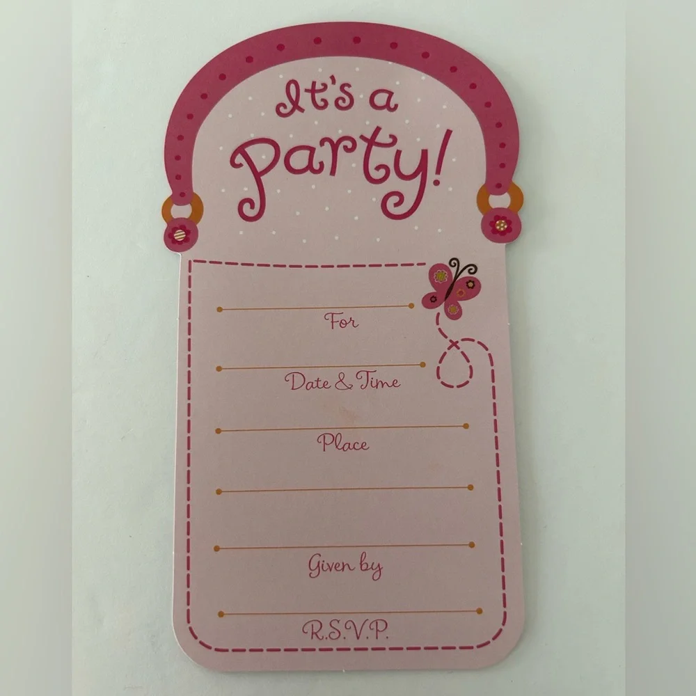 🦋 5/$25 - (2010) “It’s A Party” Purse Shaped Invitation Cards by Carlton Cards